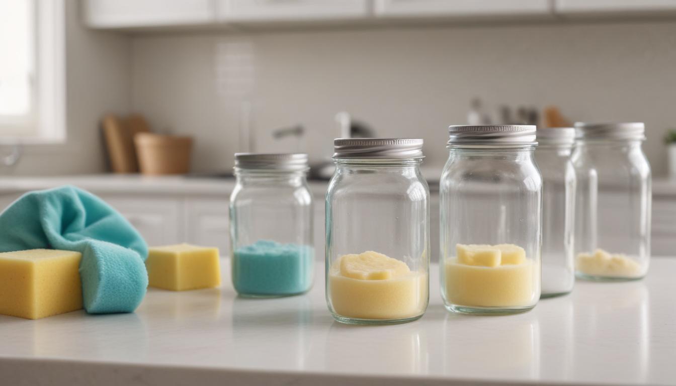 A hand applying rustic chalk paint to a glass jar