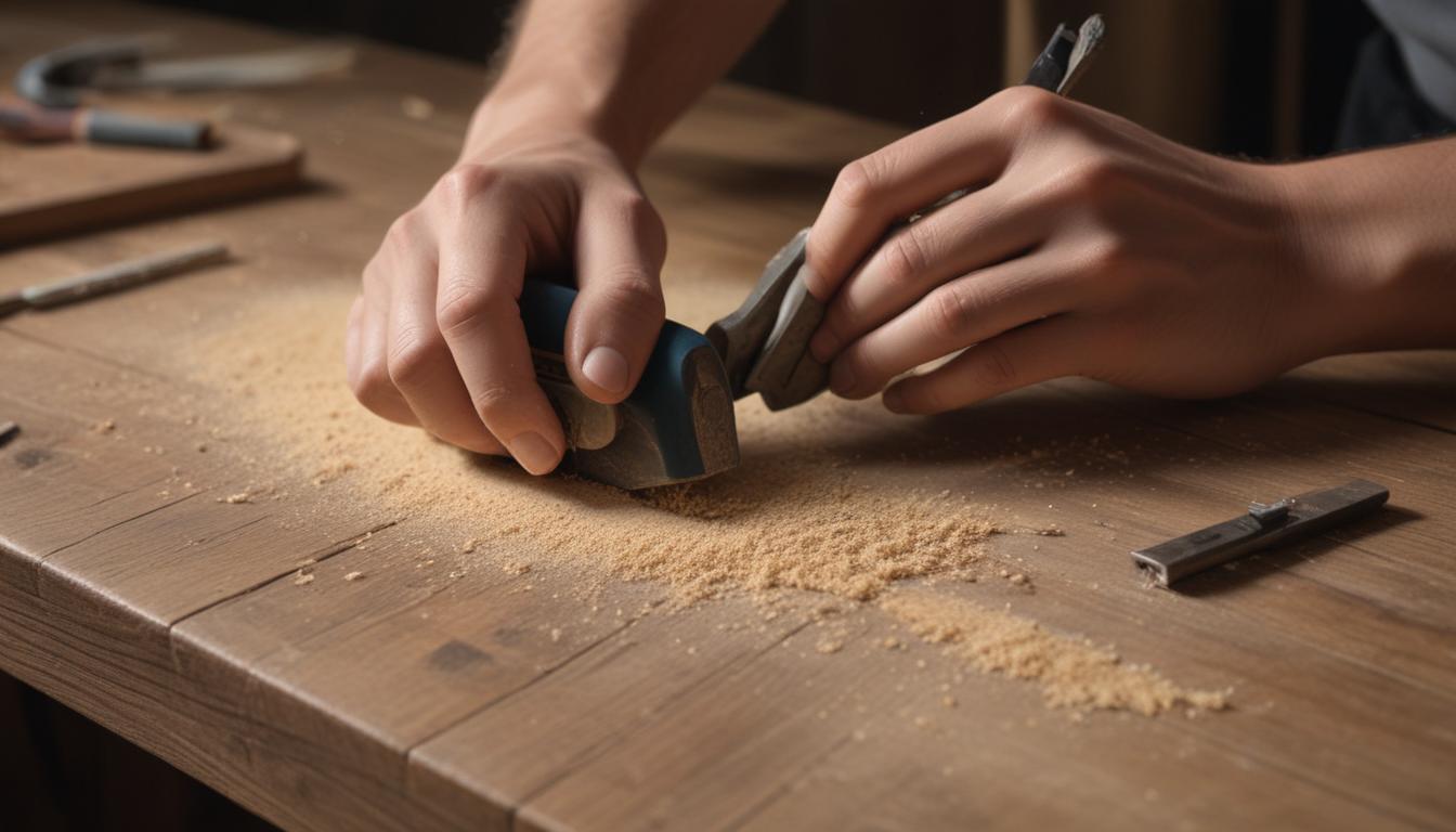 Flat lay of essential DIY upcycling tools