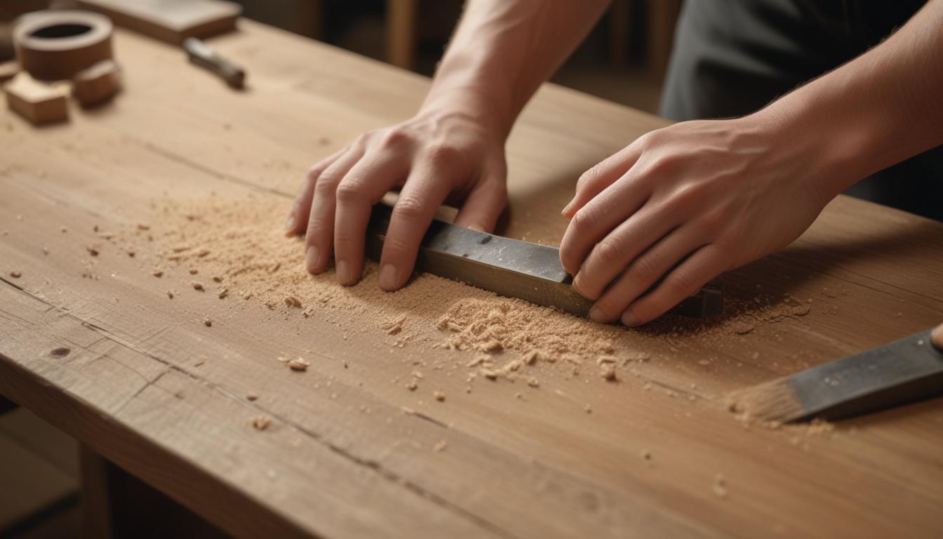 Before-and-after of old scratched dresser turned modern showpiece
