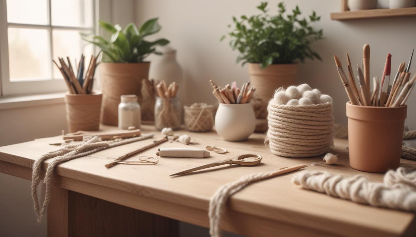 Organized flat-lay of DIY materials like cotton ropes and beads