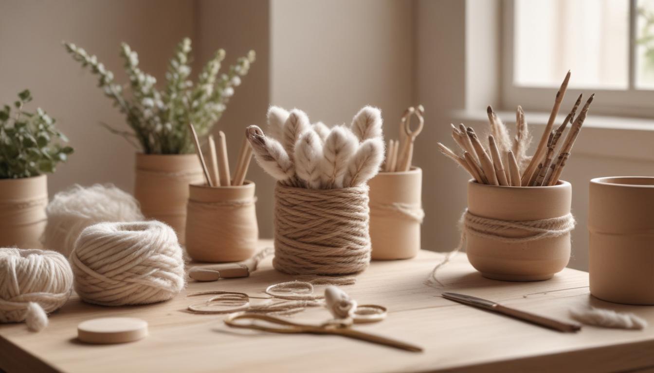 Hands knotting macramé ropes hanging neatly from a wooden dowel