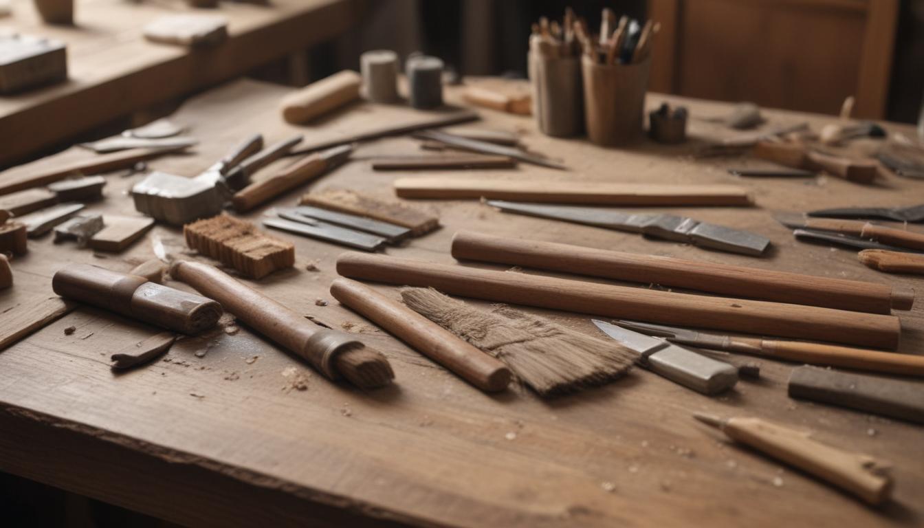 Smiling couple proudly showing off their upcycled DIY furniture in a stylish interior.
