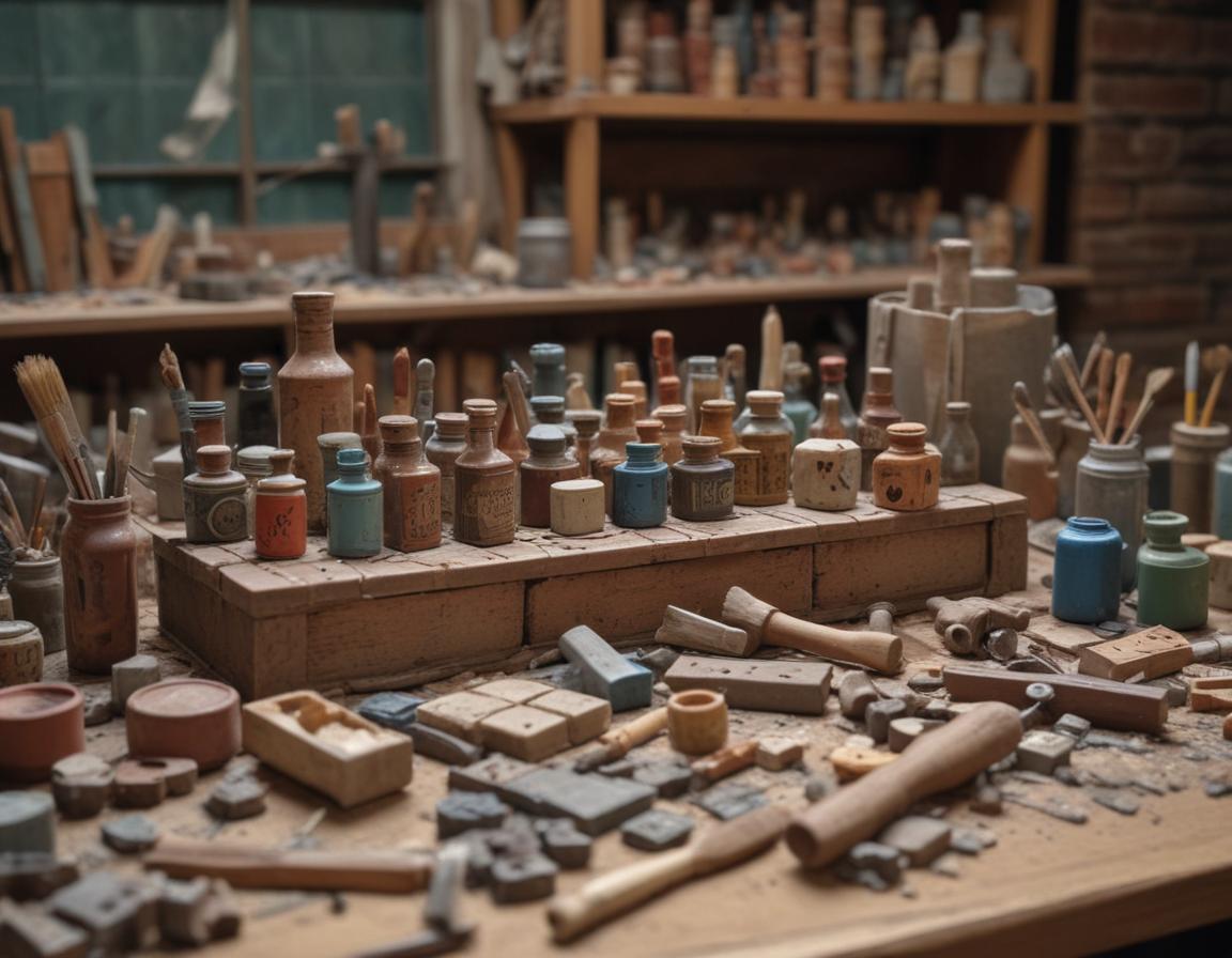 Hands painting a brick with pastel colors and decorating with metallic stencils and finishing touches.