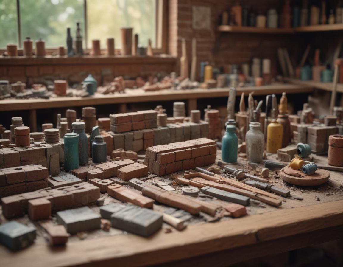 Finished DIY bookends displayed on a shelf housing books, with one designed using brick and another combining decorative details.