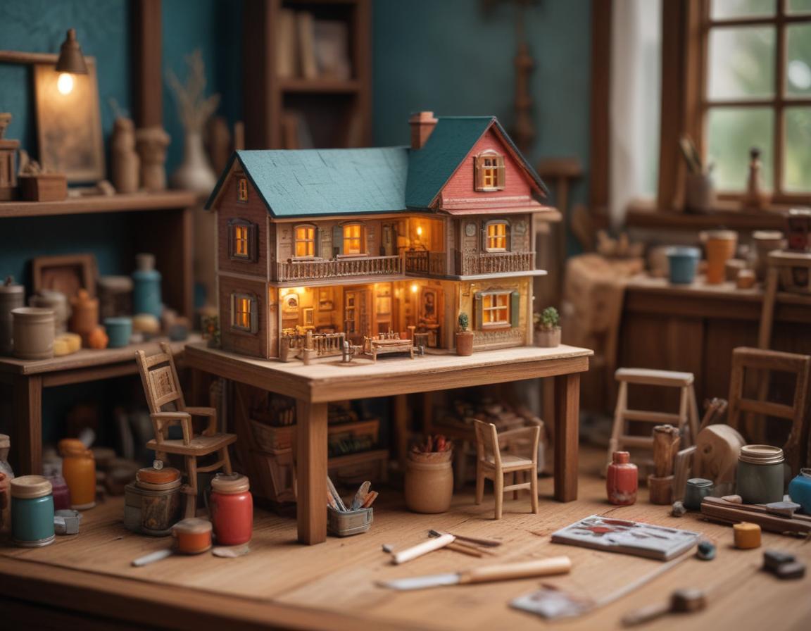 Miniature dollhouse with intricate furniture
