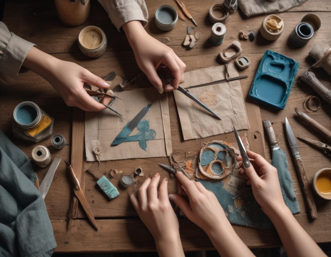 Hands holding DIY materials like acrylic paints and wooden frames