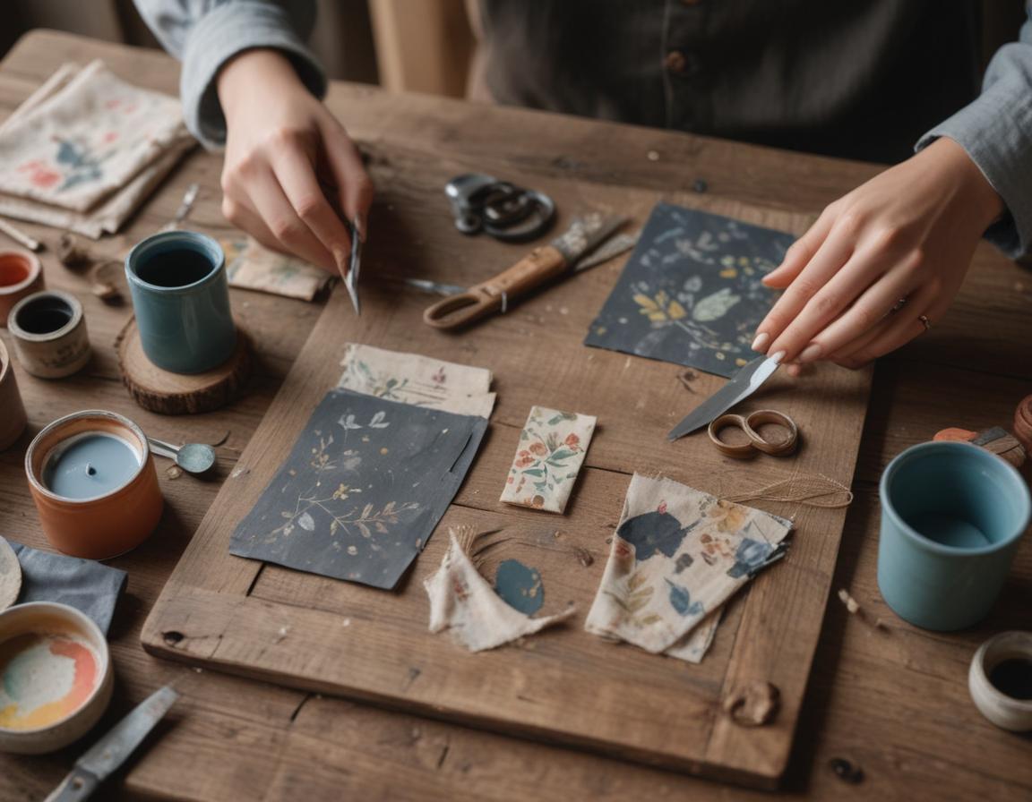 Canvas being painted with acrylic colors and painter's tape for clean geometric lines