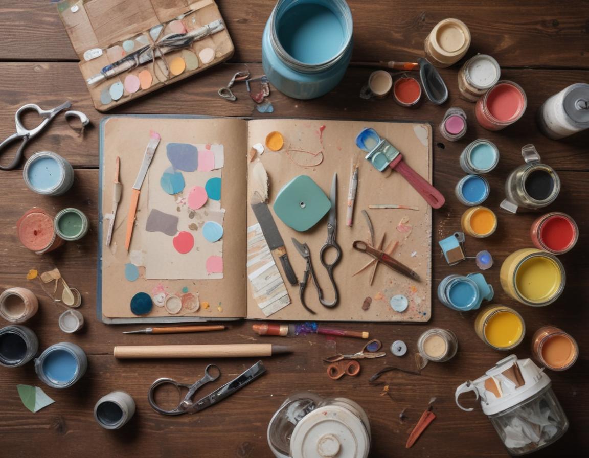 Repurposed wooden ladder used as a shelf with decor items